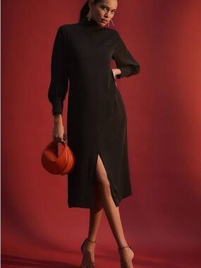 Anthropologie Maeve Long-Sleeve Mock-Neck Midi Dress